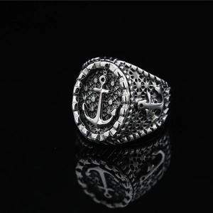 Vintage Anchor Helm Titanium Steel Ring For Men Retro Nautical Antique Hip Hop Punk Rock Heavy Metal Jewelry Band Ring Gift