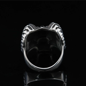 Gothic punk 3D skull ring for men in stainless steel with polished finish and bold texture