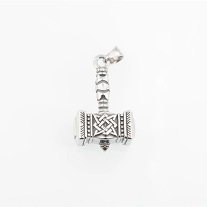 Vintage stainless steel Mjolnir pendant with detailed Svarog square knot and scale patterns