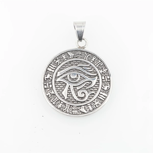 Retro titanium steel Eye of Horus silver round medallion pendant with relief engravings
