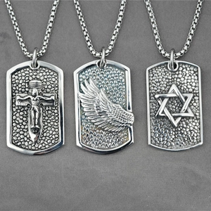 Retro Hip Hop Titanium Steel Dog Tag Pendant Necklace Vintage Cross Wings Star Of David Box Chain Unisex Punk Jewelry