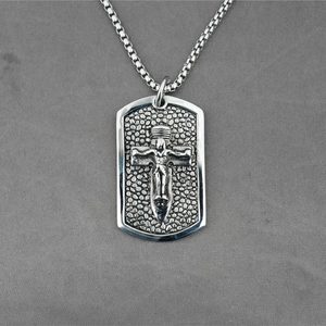 Hip-hop military dog tag necklace with 3D crucifix pendant and durable box chain