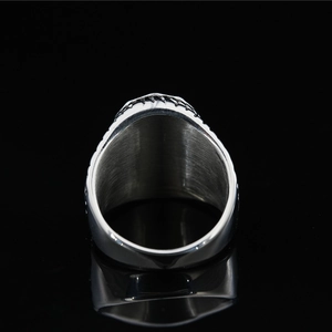Men's polished stainless steel anchor style wide band ring with industrial texture