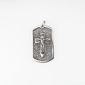 Hip hop titanium steel square dog tag pendant with embossed crucifix and cross wings