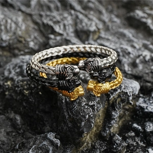 Vintage Titanium Steel Braided Tiger Head Cuff Bracelet For Men Women Hip Hop Streetwear Polished Woven Metal Jewelry Gift