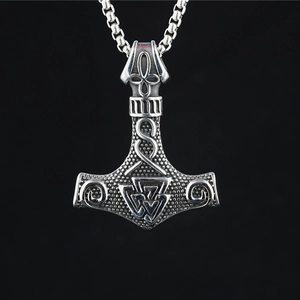 Retro Stainless Steel Viking Thor's Hammer Mjölnir Pendant Necklace For Men Distressed Nordic Valknut Rune Punk Street Jewelry