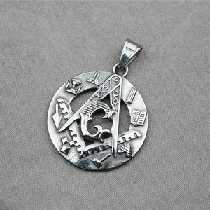 Pendentif maçonnique vintage en acier inoxydable avec boussole, équerre et symbole G