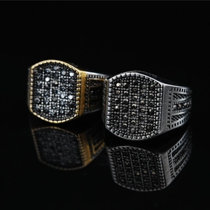 Vintage Herren Edelstahl Siegelring Unregelmäßige Rechteckige Oberfläche Pavé Schwarz Strass Punk Hip Hop Fingerring Schmuck