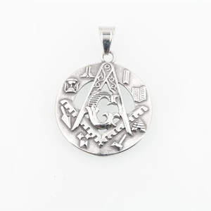 Pendentif franc-maçon poli en acier inoxydable avec compas, équerre et symbole G gravé