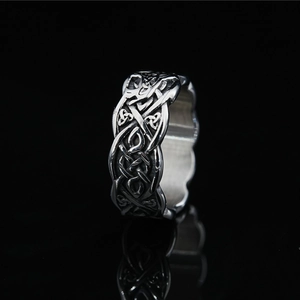 Vintage Viking Celtic Knot Titanium Steel Ring For Men Women Retro Braided Pattern Band Ring Fashion Ethnic Style Jewelry