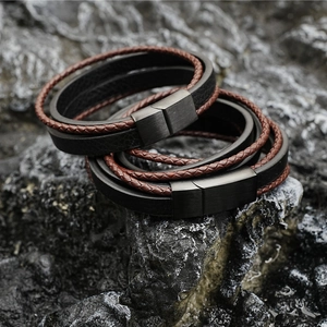Retro Multi-layer Leather Braided Bracelet For Men Women Stainless Steel Magnetic Buckle Minimalist Unisex Jewelry Gift