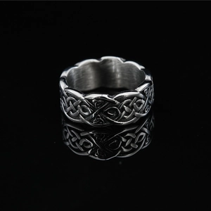 Vintage Viking Celtic knot braided stainless steel ring with silver oxidation finish