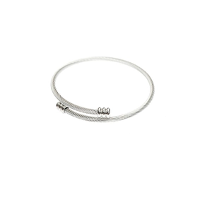 Bracelet jonc torsadé en acier inoxydable avec triple perles de décoration