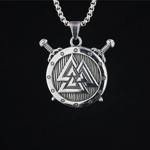 Collana con Ciondolo Vichingo Scudo e Spade Incrociate per Uomo Donna Simbolo Valknut in Acciaio Inossidabile Gioielli Mitologia Norrena