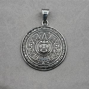 Vintage Silber Azteken Kalender Affe Sonnenstein Anhänger Halskette für Herren mit Retro-Mustern