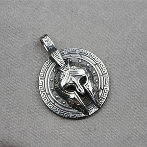 Retro Spartan helmet warrior shield necklace in stainless steel with punk hip-hop style