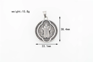 Detail showing vintage Saint Benedict medal dimensions and weight in silver finish