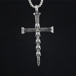 Punk Gothic Stainless Steel Skull Cross Pendant Necklace Retro Antique Silver Deathly Engraved Men Women Hip Hop Jewelry