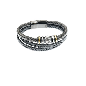 Bracelet multicouche en cuir tressé pour homme avec perles vintage et fermoir magnétique