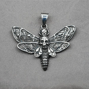 Pendentif papillon crâne de style gothique en acier inoxydable finition argentée
