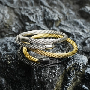 Fashion Titanium Steel Twisted Cable Bangle Nail Design Open Adjustable Bracelet Industrial Punk Style Unisex Accessory