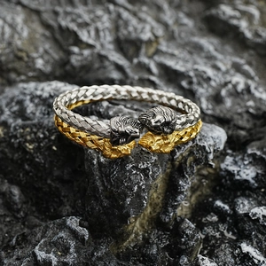 Vintage Lion Head Woven Cuff Bracelet For Men Women Stainless Steel Viking Nordic Gothic Style Adjustable Jewelry Gift