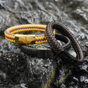 Bracelet en Cuir Tressé à la Main Vintage Avec Boucle Magnétique en Acier Inoxydable Bijoux Punk Neutre Pour Hommes Femmes