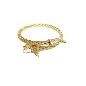 Vintage golden dragon head cable cuff bracelet with red crystal eyes in ethnic style