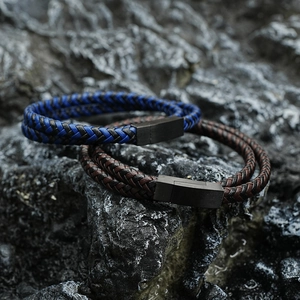 Men Woven Leather Bracelet Stainless Steel Magnetic Clasp Double Wrap Braided Rope Punk Vintage Casual Hand Jewelry