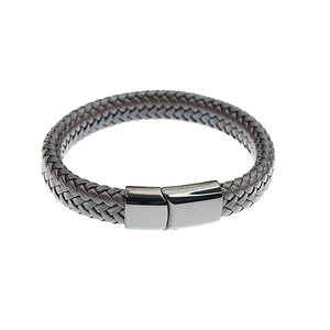 Bracelet tressé en cuir marron pour couples avec fermoir magnétique en acier foncé