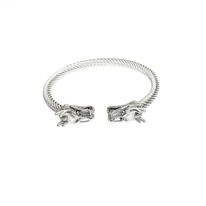 Brazalete de torsión con cabeza de dragón en acero inoxidable plateado punk