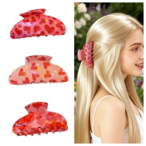 Romantic Pink Heart Pattern Hair Claw Clip Sweet Translucent Acetate Hairpin For Valentine's Day Party Women Hair Accessories