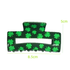 Pinza per capelli in acrilico con trifoglio verde per San Patrizio, lunghezza 8,5 cm