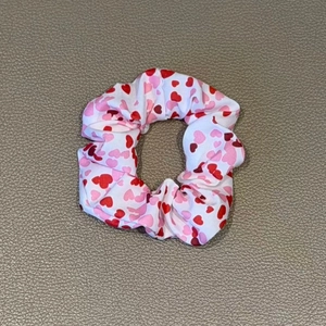 Pink heart print elastic scrunchie for Valentine's Day ponytail hair accessories