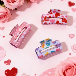 Sweet Heart Pattern Hair Claw For Women Colorful Square Hair Clip Letters Valentine's Day Party Hair Accessories Hair Grip