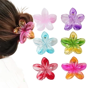 Frangipani Flower Hair Claw For Women Acrylic Resin Gradient Color Large Floral Grab Clip Fashion Vacation Hair Accessories