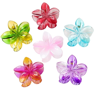 Set of 6 large plumeria flower hair claws in colorful translucent resin for women