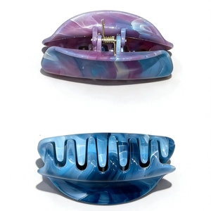 French marble ink texture hair claw clips set with blue and purple acetate splash patterns