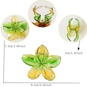 Large gradient acrylic frangipani hair claw clip for women with detailed size views