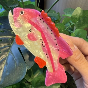 Colorful trout fish claw clip in pink and cream acetate for girls hair styling