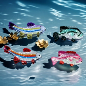 Colorful Fish Hair Claw Clip Acetate Artificial Pearl Texture Women Girls Tropical Fish Cute Animal Hairpin For Vacation Accessory