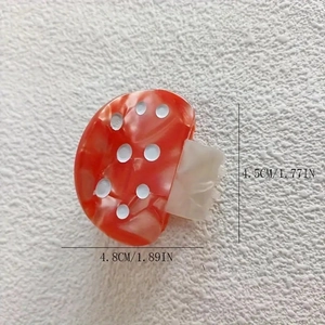 Red mushroom acetate hair claw clip with white dots and transparent teeth, 4.8cm size