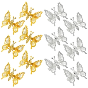 Set de doce pinzas para el cabello de mariposa hueca en metal dorado y plateado