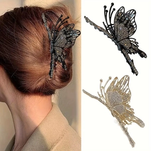 Pinza de Pelo de Mariposa de Metal Elegante Diamantes de Imitación Brillantes Aleación Clip de Tiburón Accesorio para el Cabello para Mujer