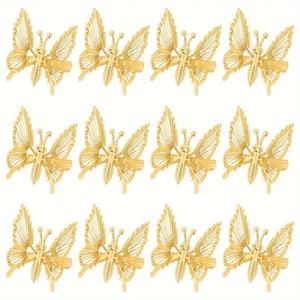 Set de 12 elegantes pinzas para el pelo con mariposas doradas y calados metálicos