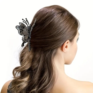 Elegante pinza de pelo mariposa de 11cm con diamantes de imitación en base metálica