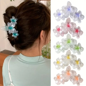 Pince à Cheveux Fleur de Frangipanier Résine Plastique Nacrée Grande Pince Crabe Pour Femmes Filles Accessoires Vacances Été Plage