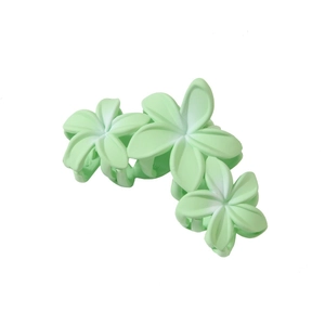 Three-flower mint green matte claw clip with candy color gradient plumeria design