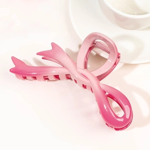 Pince à cheveux de 12 cm avec dégradé de rose et nœud élégant en résine pour femme