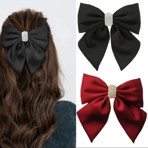Barrette à Cheveux Nœud Papillon en Satin Surdimensionné Style Français Élégant Avec Décoration en Strass Pince à Cheveux Femme